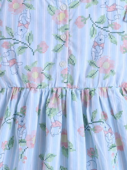 Girls Printed Woven Frock- Blue Panda