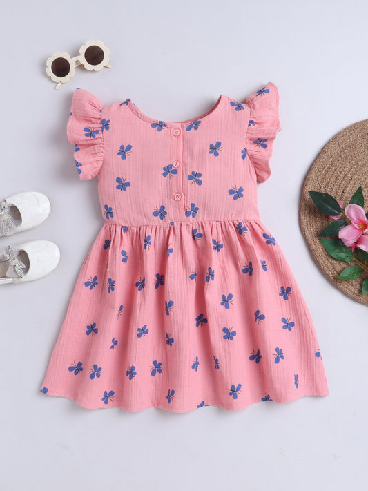 Girls Muslin Dress - Pink Butterfly