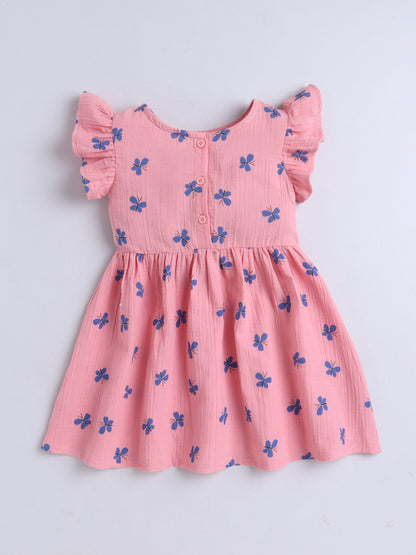 Girls Muslin Dress - Pink Butterfly