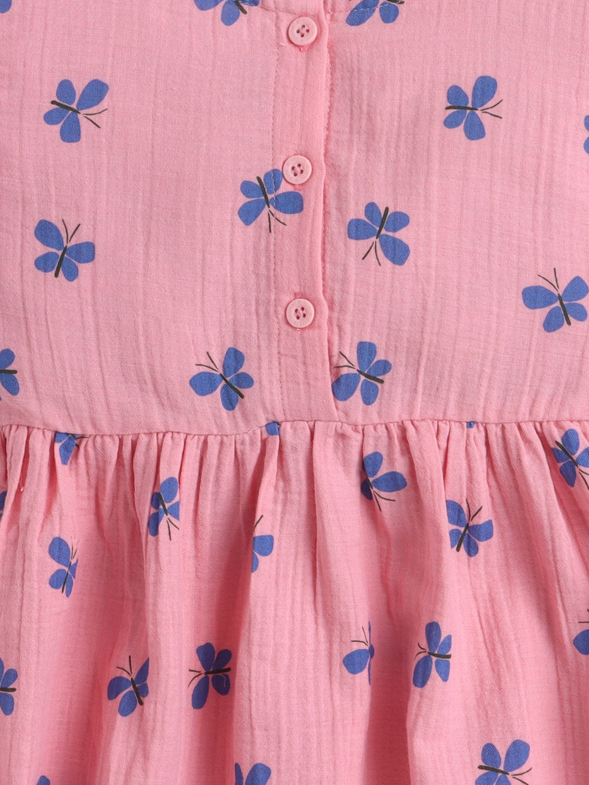 Girls Muslin Dress - Pink Butterfly