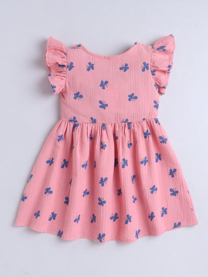 Girls Muslin Dress - Pink Butterfly