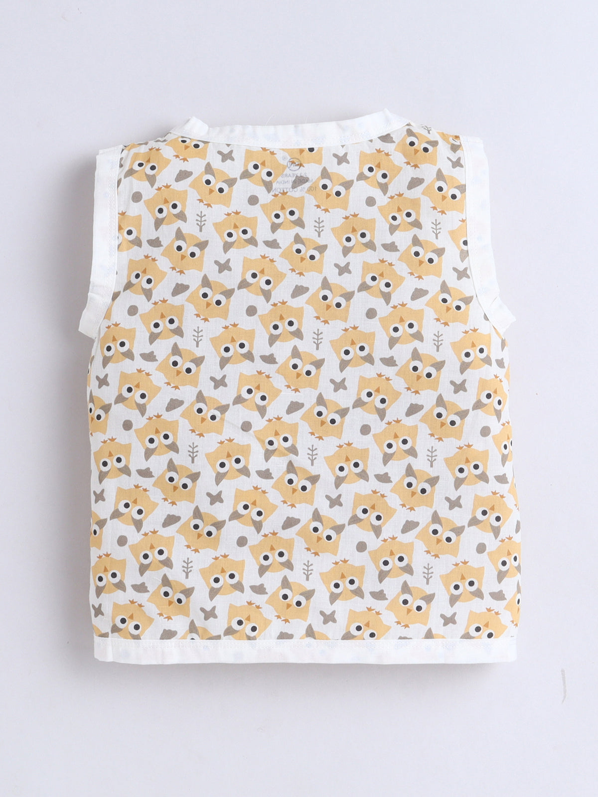 New Born Cotton Woven Jhabla Set - Yellow Owl