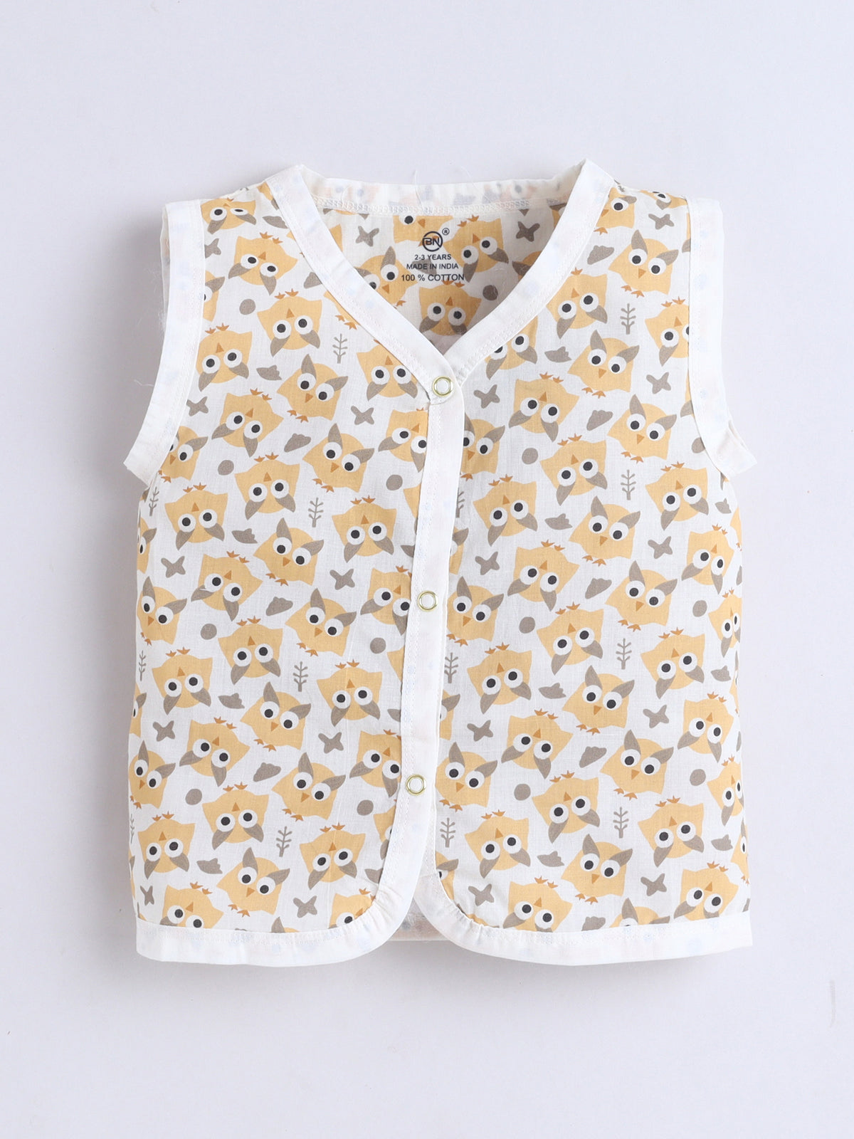 New Born Cotton Woven Jhabla Set - Yellow Owl