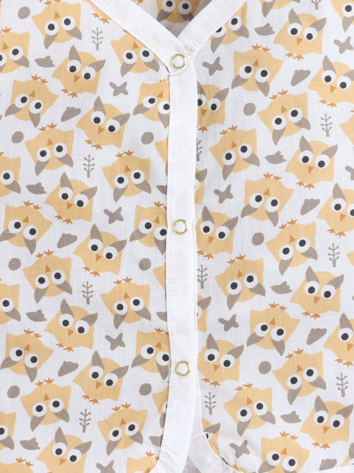 New Born Cotton Woven Jhabla Set - Yellow Owl