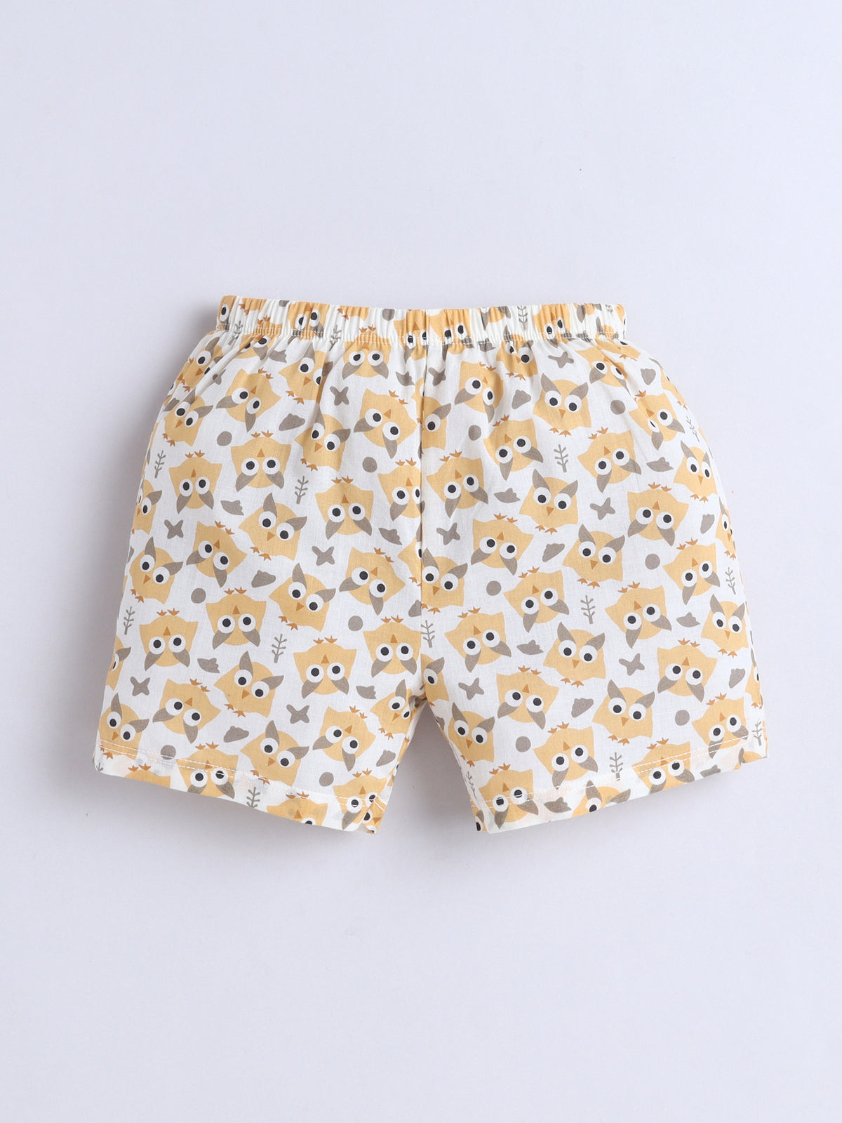 New Born Cotton Woven Jhabla Set - Yellow Owl