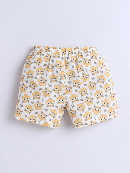 New Born Cotton Woven Jhabla Set - Yellow Owl