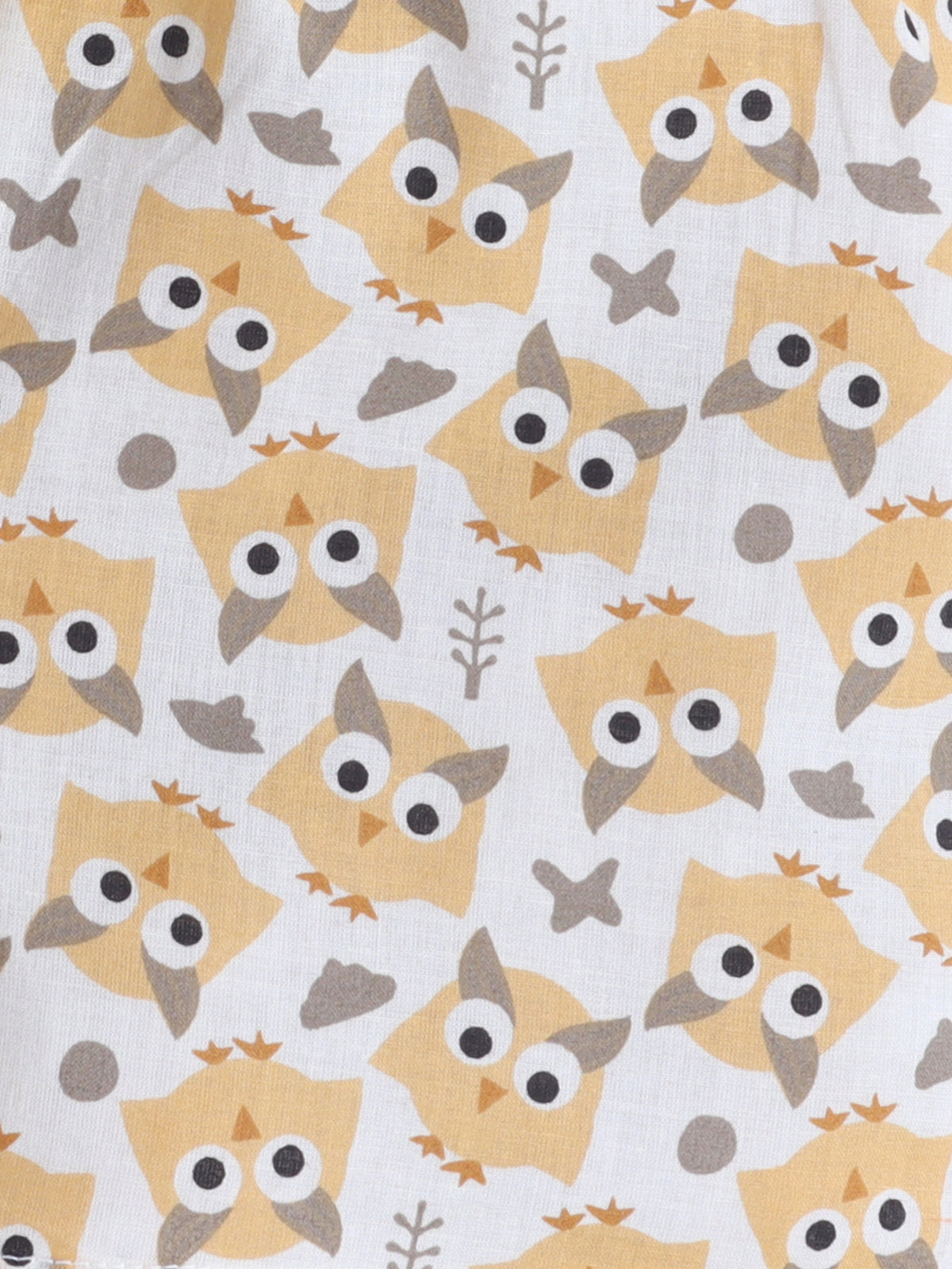 New Born Cotton Woven Jhabla Set - Yellow Owl