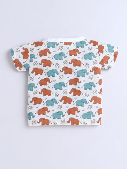 New Born Cotton Woven Jhabla Set - Baby Elephant Multicolor