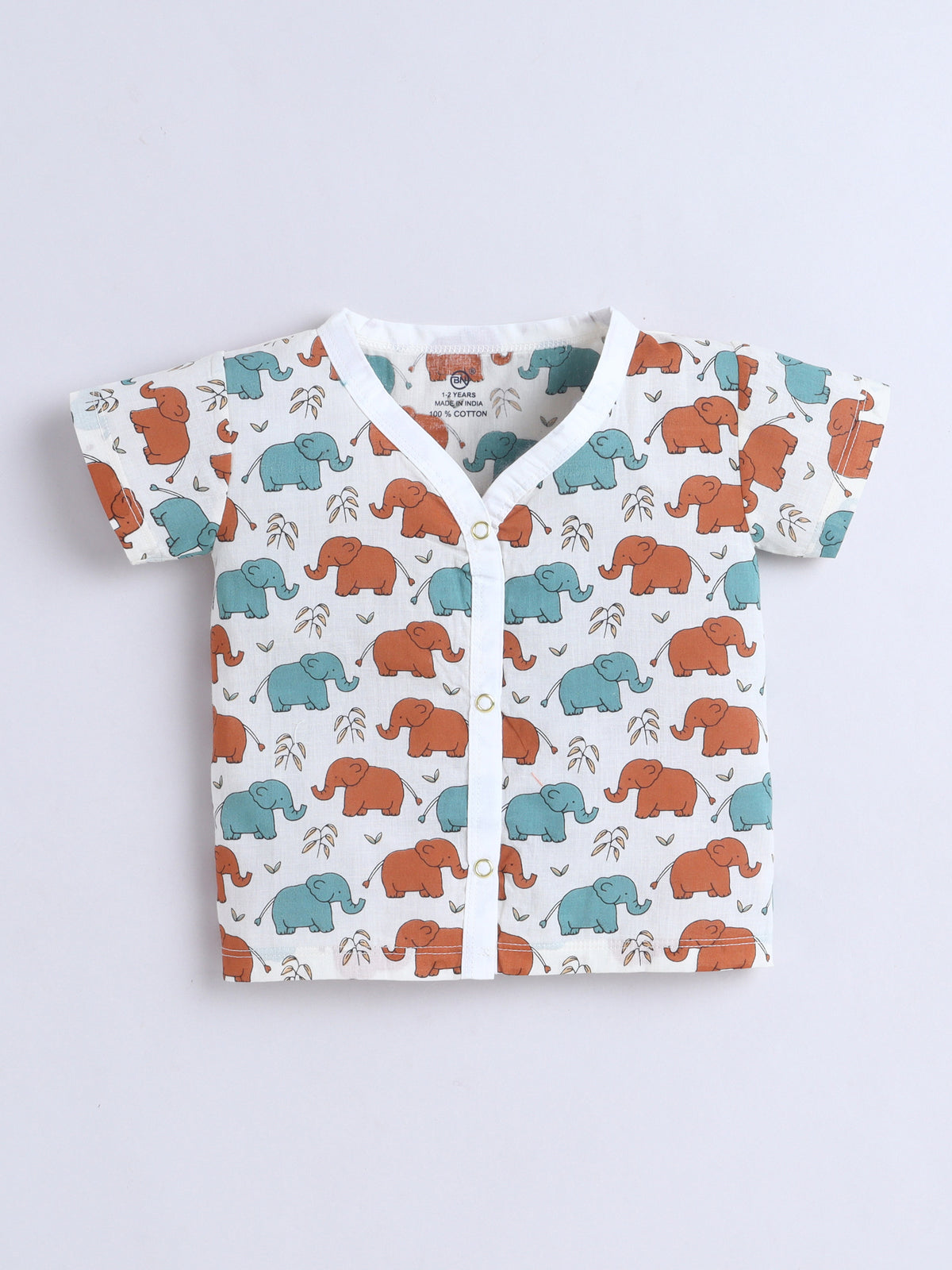 New Born Cotton Woven Jhabla Set - Baby Elephant Multicolor
