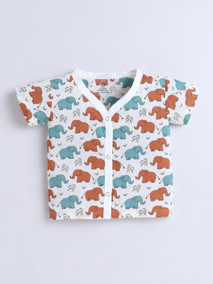 New Born Cotton Woven Jhabla Set - Baby Elephant Multicolor
