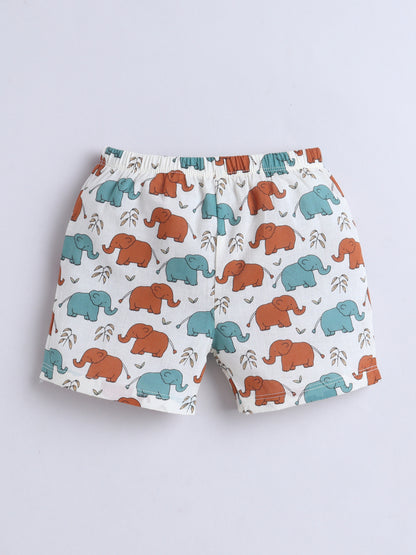 New Born Cotton Woven Jhabla Set - Baby Elephant Multicolor