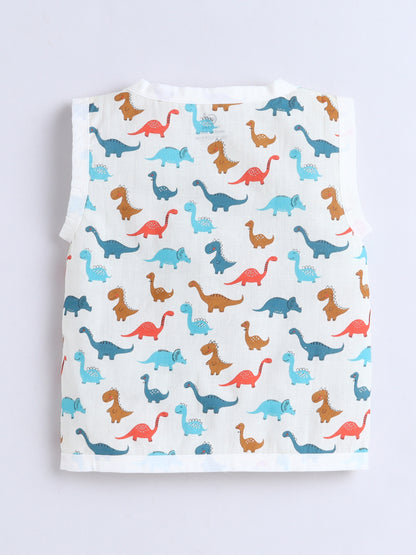 New Born Cotton Woven Jhabla Set - Dino