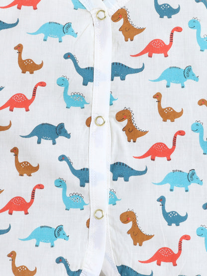 New Born Cotton Woven Jhabla Set - Dino