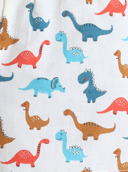 New Born Cotton Woven Jhabla Set - Dino
