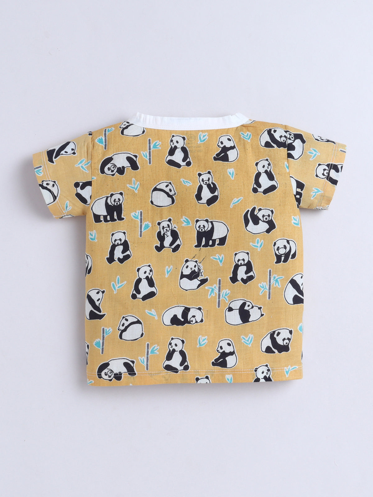 New Born Cotton Woven Jhabla Set - Yellow Panda