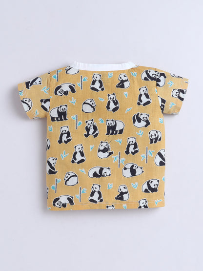 New Born Cotton Woven Jhabla Set - Yellow Panda