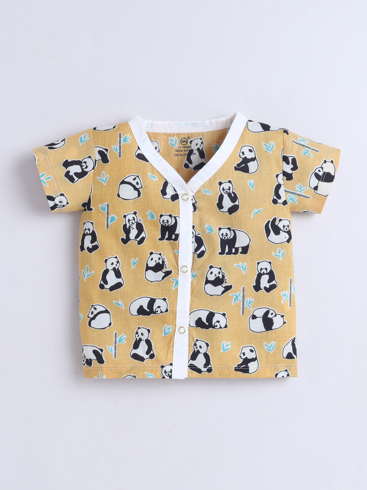 New Born Cotton Woven Jhabla Set - Yellow Panda