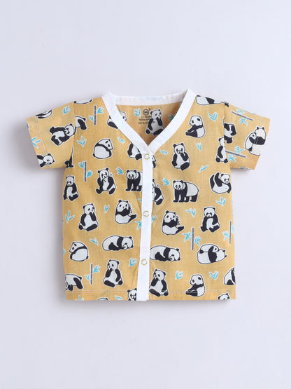 New Born Cotton Woven Jhabla Set - Yellow Panda
