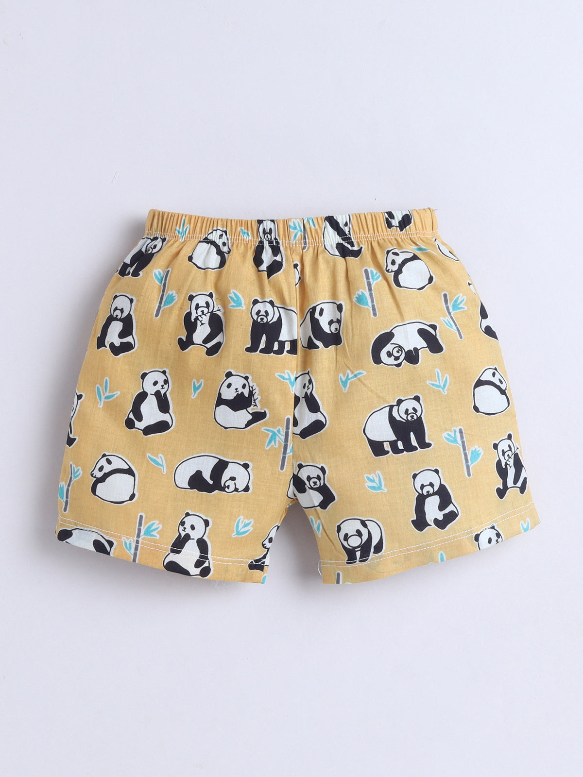 New Born Cotton Woven Jhabla Set - Yellow Panda
