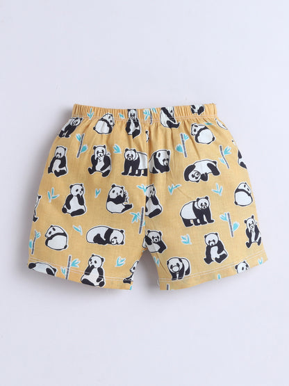 New Born Cotton Woven Jhabla Set - Yellow Panda