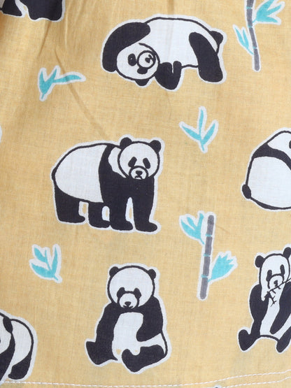 New Born Cotton Woven Jhabla Set - Yellow Panda