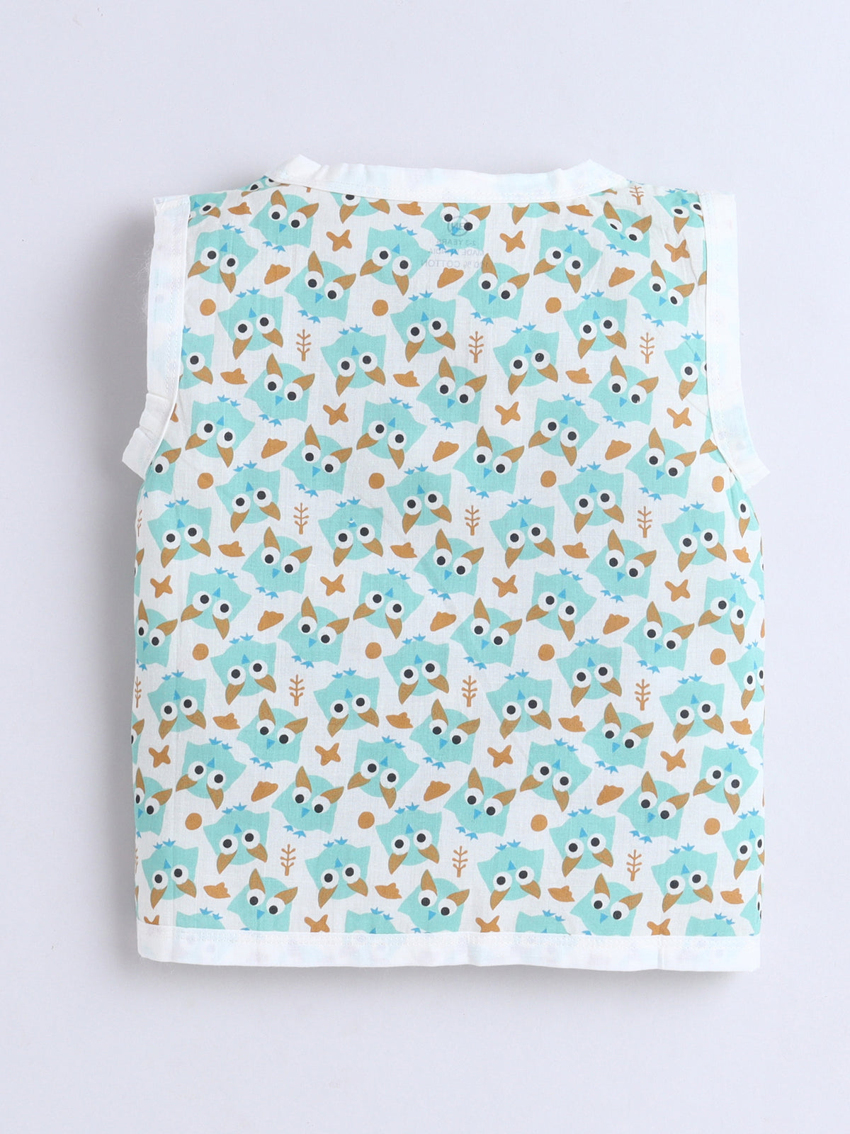 New Born Cotton Woven Jhabla Set - Blue Owl