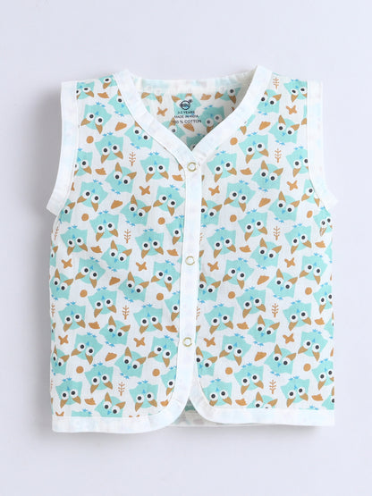 New Born Cotton Woven Jhabla Set - Blue Owl