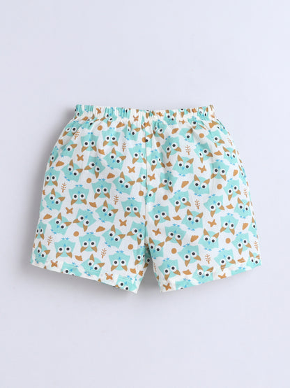 New Born Cotton Woven Jhabla Set - Blue Owl