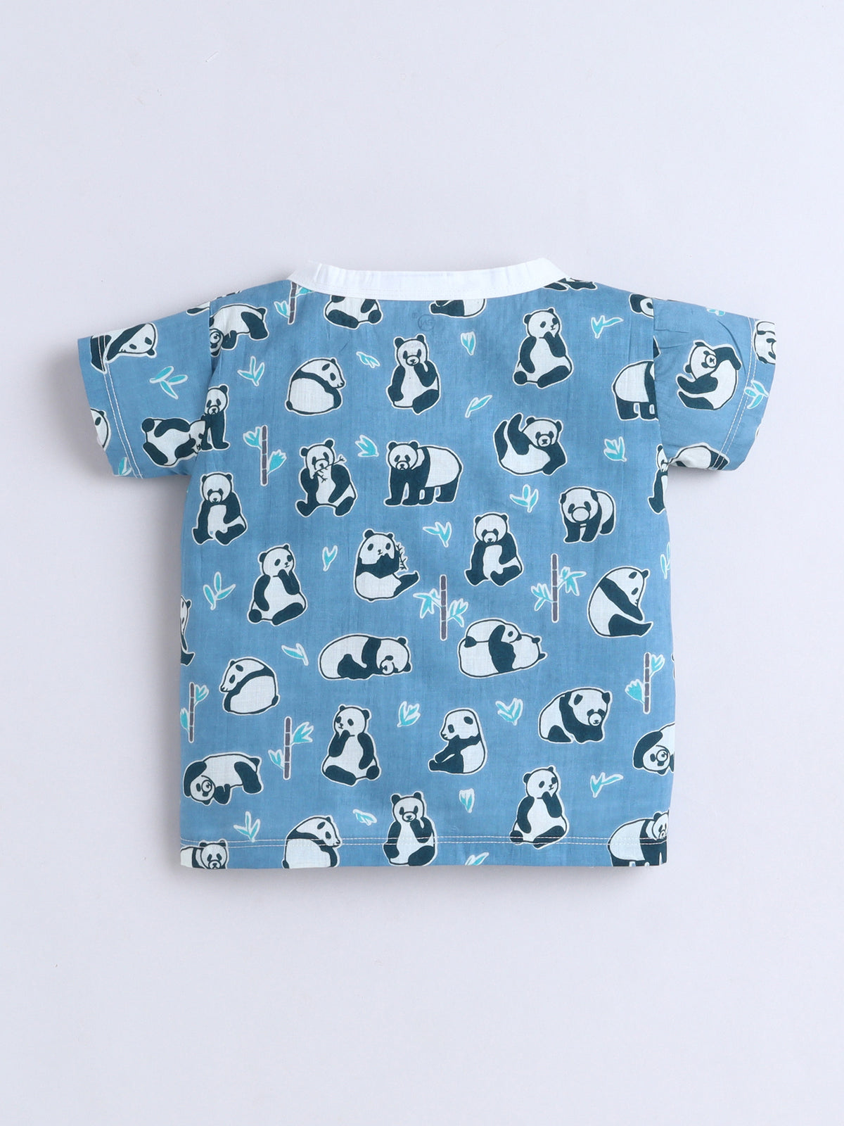 New Born Cotton Woven Jhabla Set - Blue Panda
