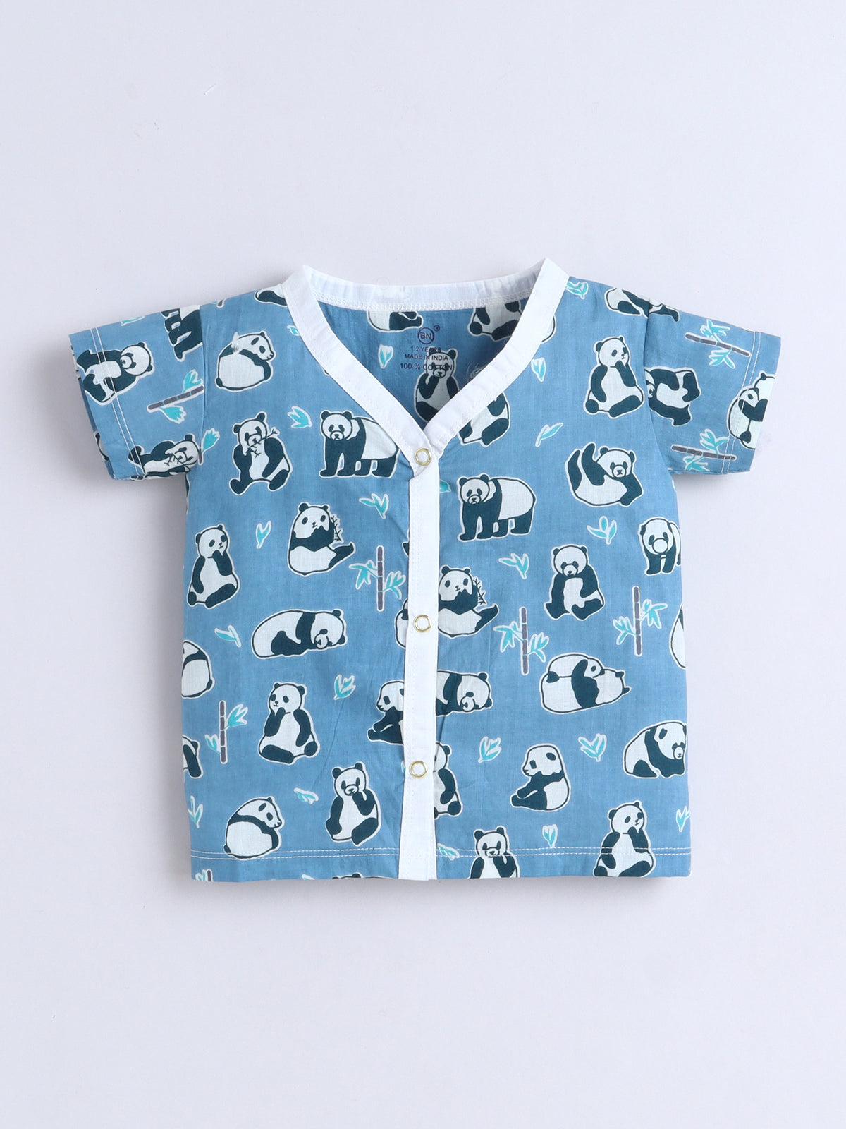 New Born Cotton Woven Jhabla Set - Blue Panda