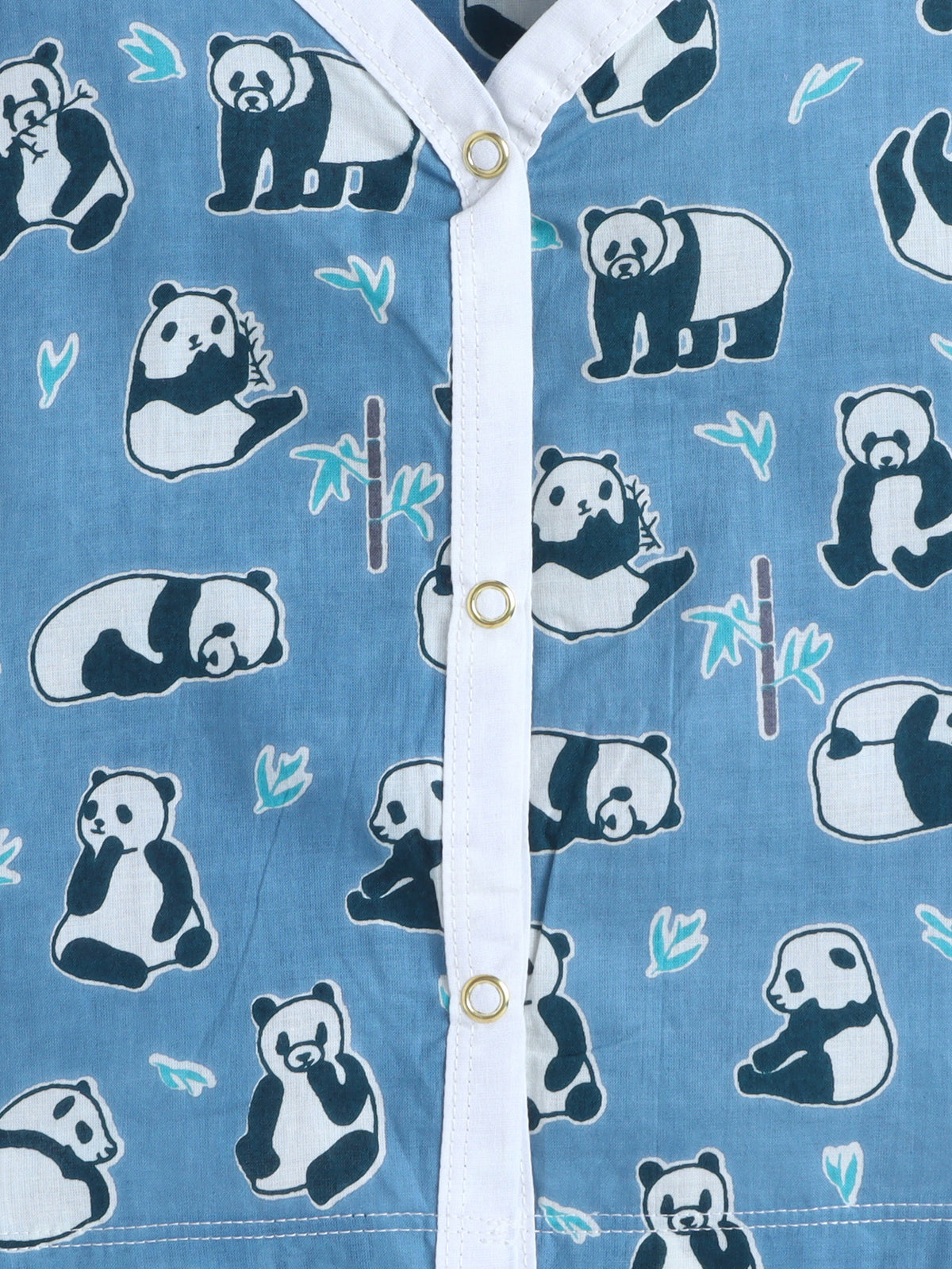 New Born Cotton Woven Jhabla Set - Blue Panda