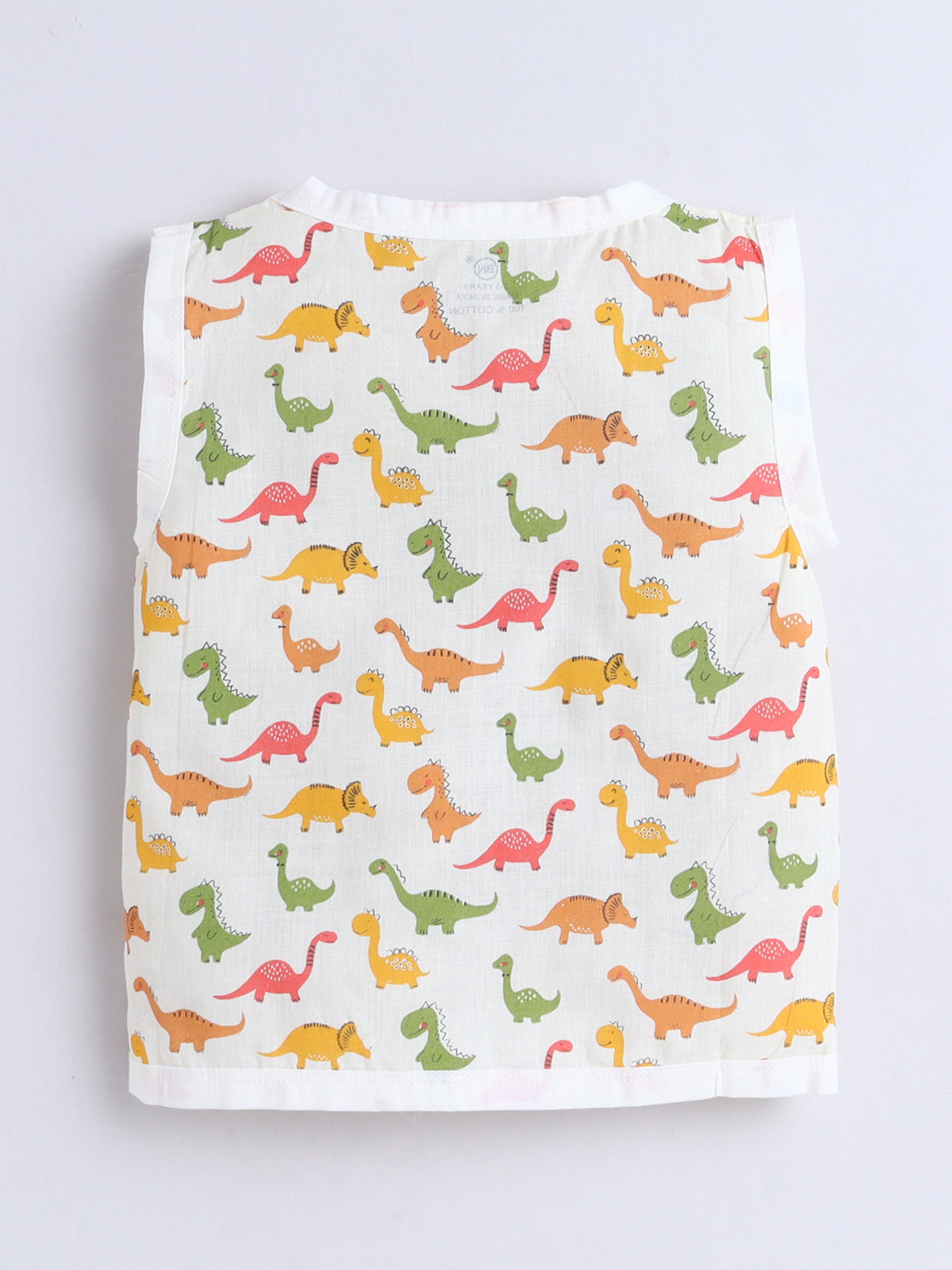 New Born Cotton Woven Jhabla Set - Multicolor Dino