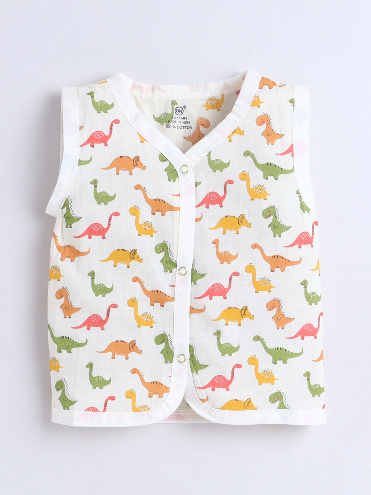 New Born Cotton Woven Jhabla Set - Multicolor Dino