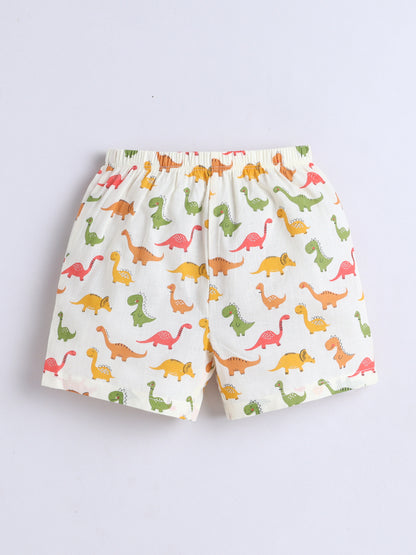 New Born Cotton Woven Jhabla Set - Multicolor Dino