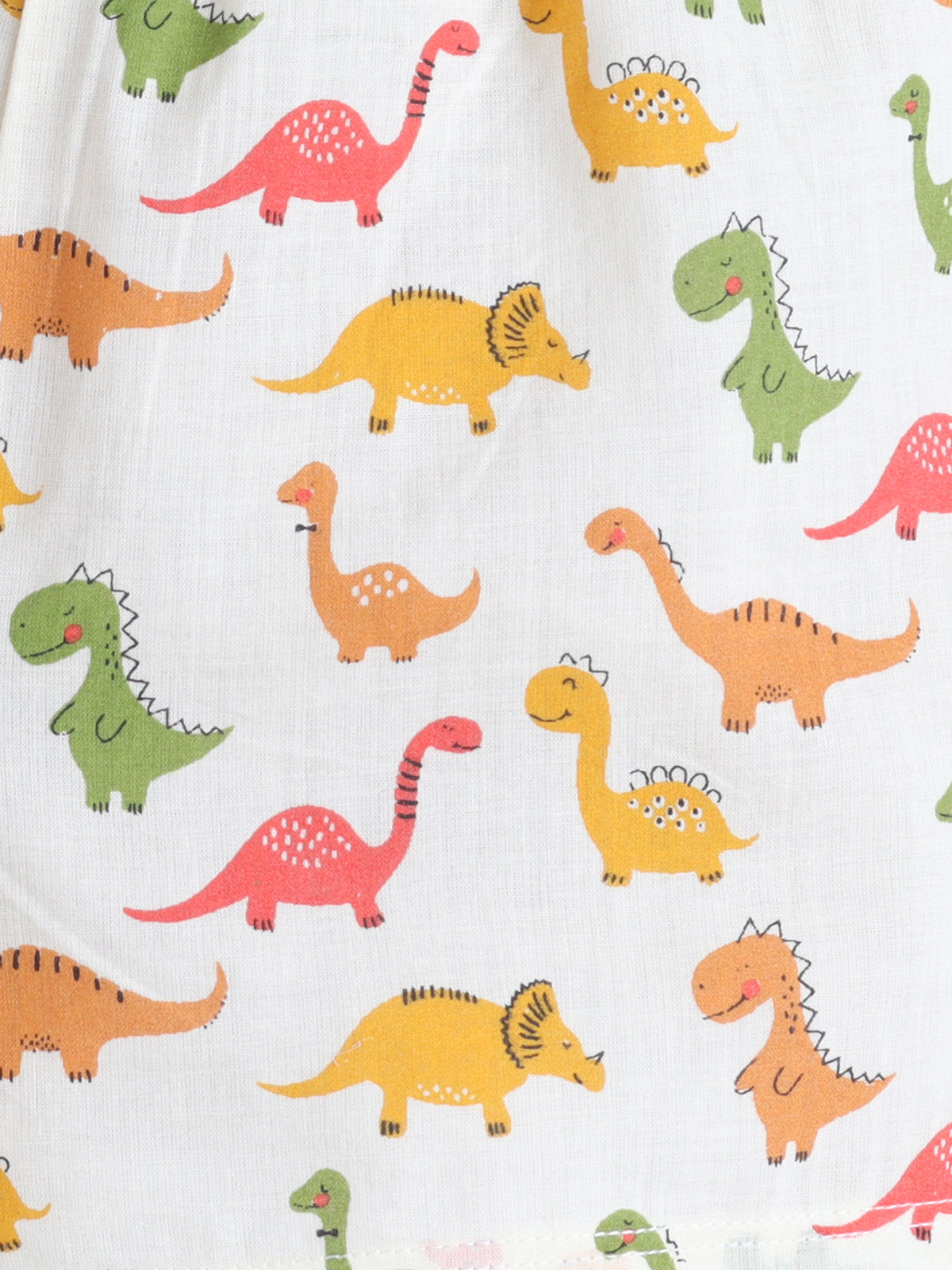 New Born Cotton Woven Jhabla Set - Multicolor Dino