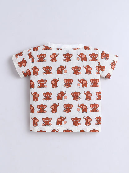 New Born Cotton Woven Jhabla Set - Baby Elephant