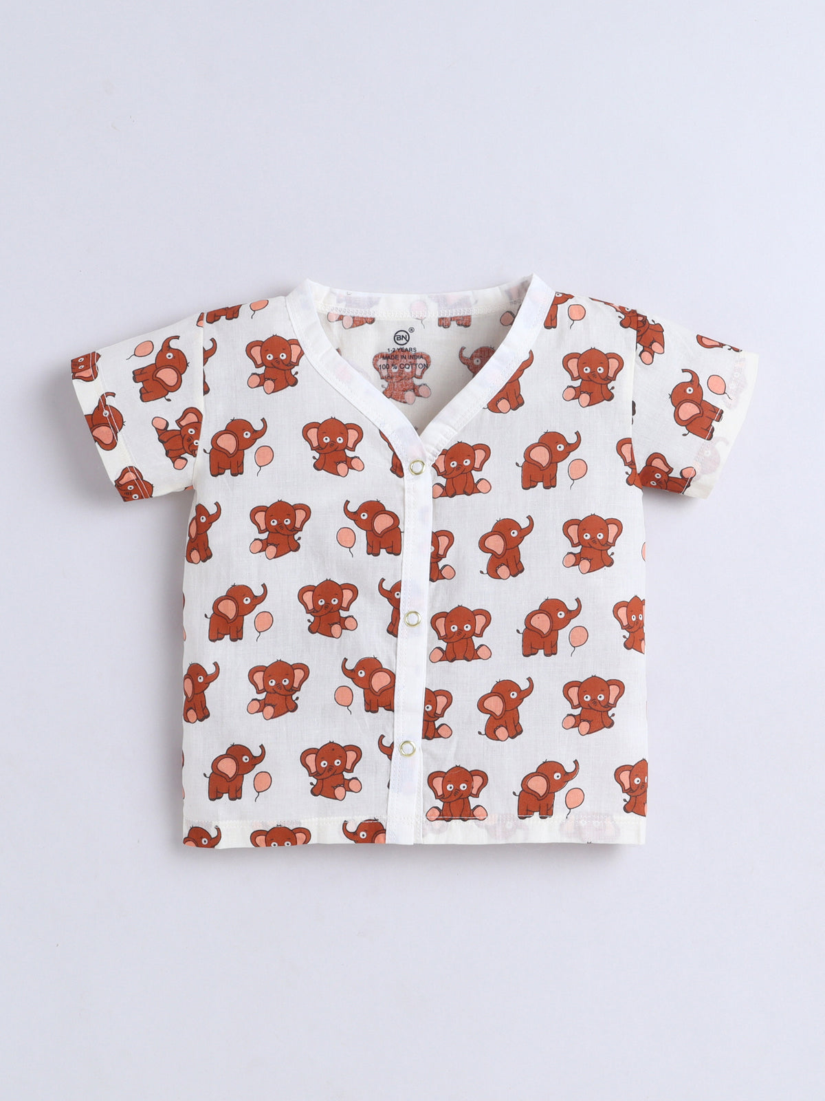 New Born Cotton Woven Jhabla Set - Baby Elephant