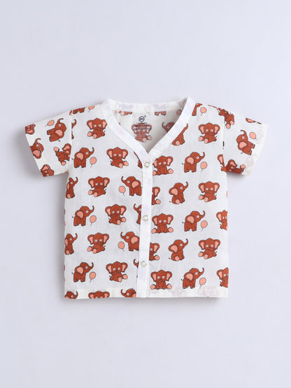 New Born Cotton Woven Jhabla Set - Baby Elephant
