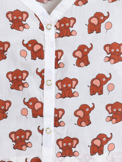 New Born Cotton Woven Jhabla Set - Baby Elephant