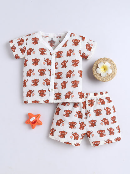 New Born Cotton Woven Jhabla Set - Baby Elephant
