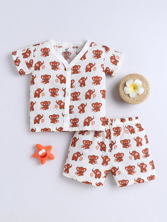 New Born Cotton Woven Jhabla Set - Baby Elephant