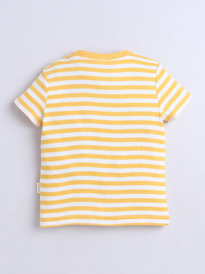 Baby Nation Cotton Knit Half Sleeves Coordinating Shorts Set - Yellow Stripe Heart