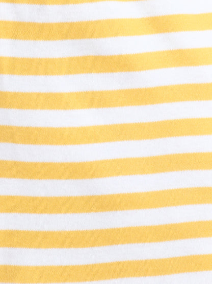 Baby Nation Cotton Knit Half Sleeves Coordinating Shorts Set - Yellow Stripe Heart