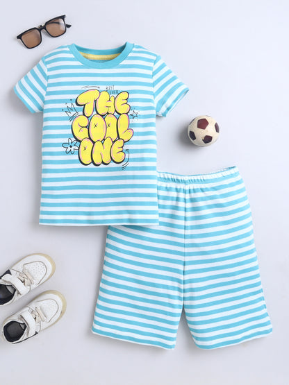 Baby Nation Cotton Knit Half Sleeves Coordinating Shorts Set - Blue Cool One Print