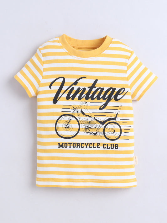 Baby Nation Cotton Knit Half Sleeves Coordinating Shorts Set - Yellow Stripe Bike