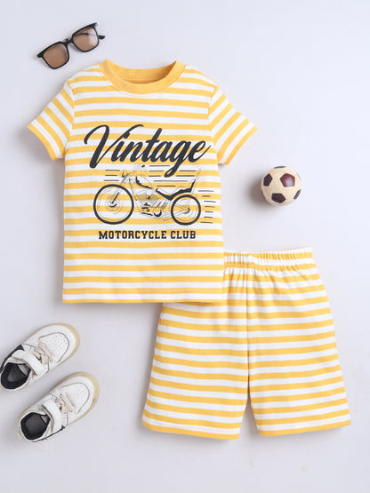 Baby Nation Cotton Knit Half Sleeves Coordinating Shorts Set - Yellow Stripe Bike