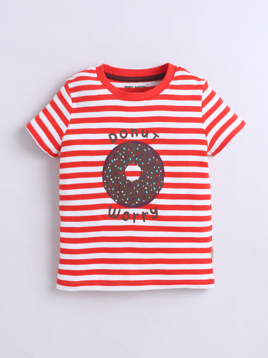Baby Nation Cotton Knit Half Sleeves Donut Coordinating Shorts Set - Red Donut