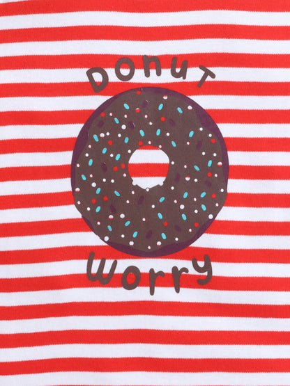 Baby Nation Cotton Knit Half Sleeves Donut Coordinating Shorts Set - Red Donut