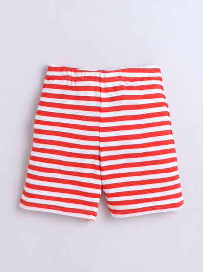 Baby Nation Cotton Knit Half Sleeves Donut Coordinating Shorts Set - Red Donut