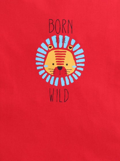 Baby Nation Cotton Knit Half Sleeves Lion Print Coordinating Shorts Set - Red Lion